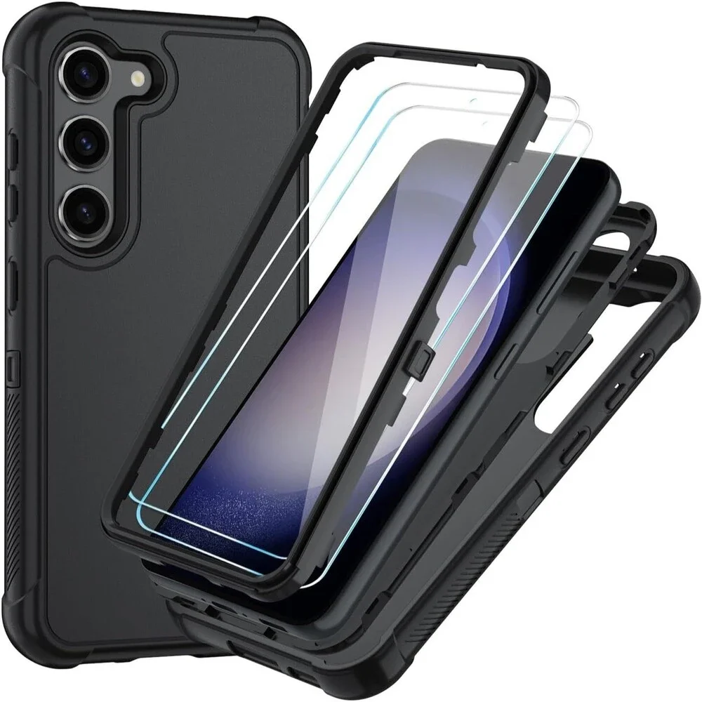 SunStory Samsung Galaxy S23 Case 3-Layer Full-Body Hybrid Shockproof Cover Black